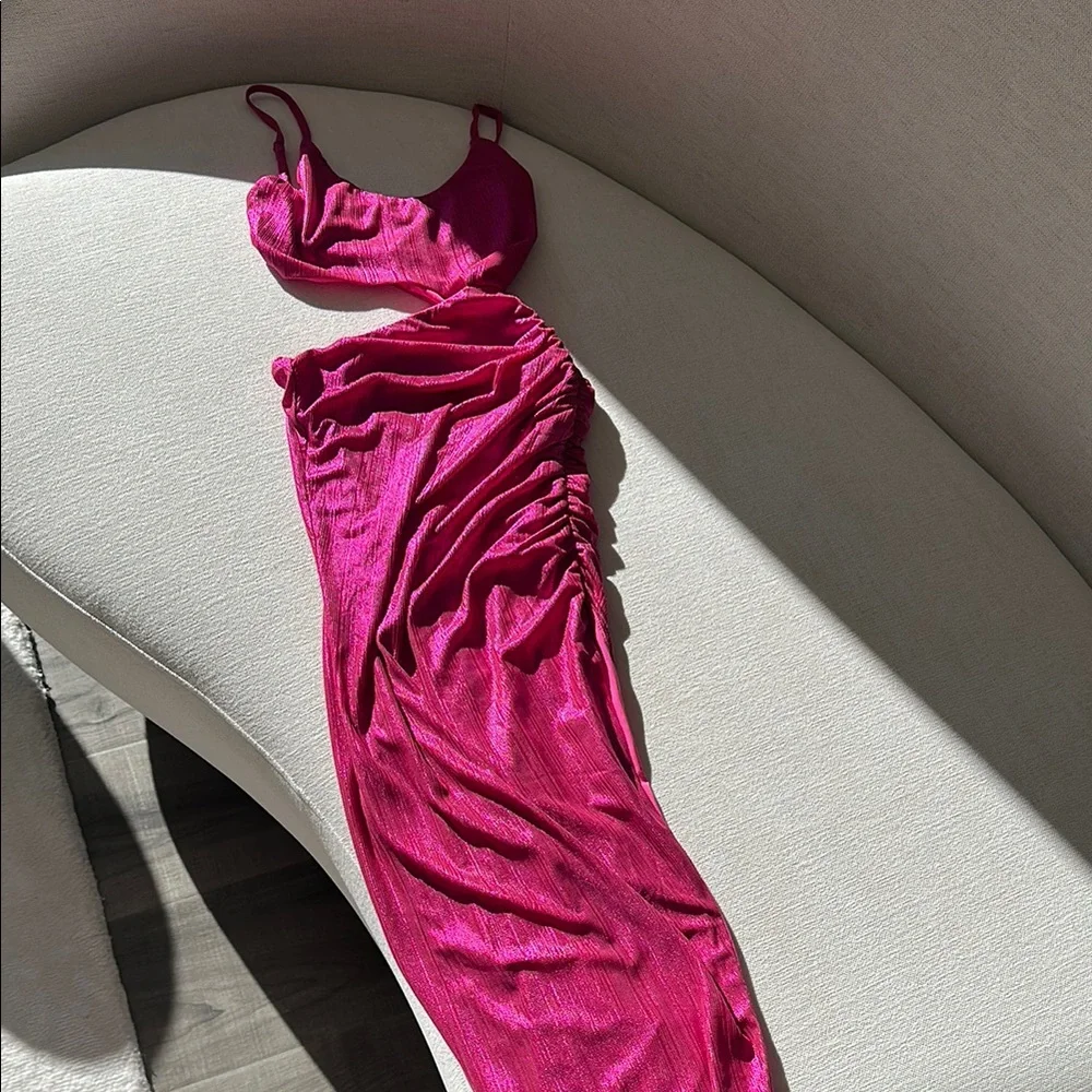 Superdown Pink Asymmetrical Maxi Skirt with Slit - Picture 2 of 3